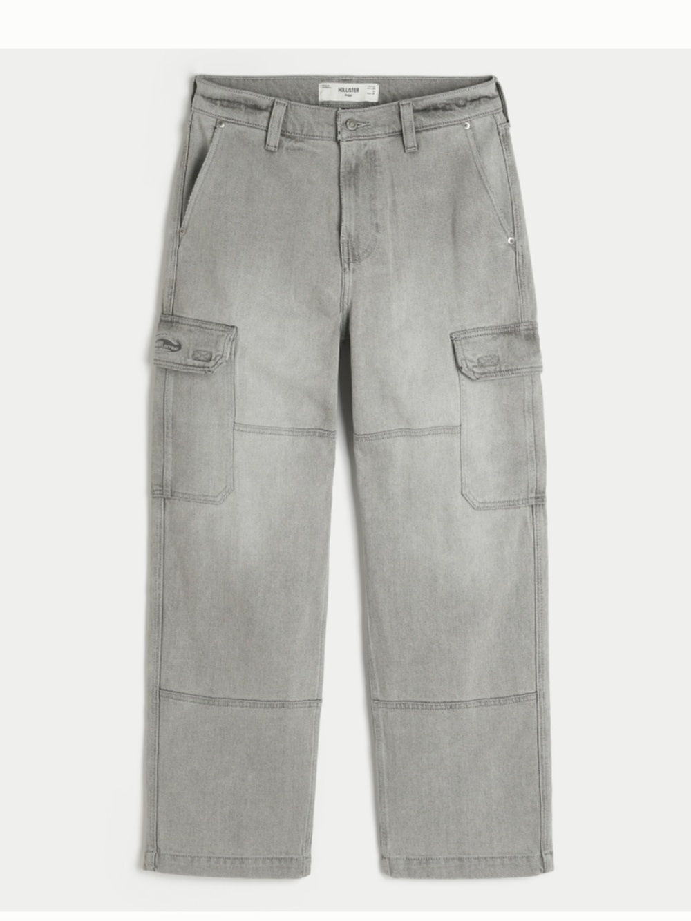 Hollister Men's Light Gray Cargo Pants with Flap Pockets